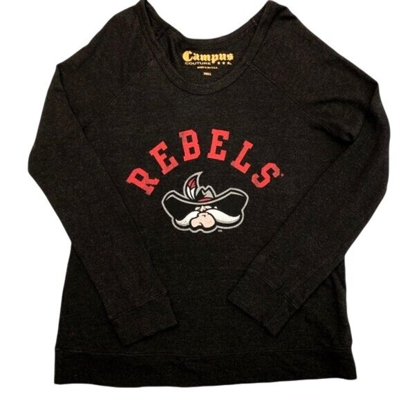 Ole Miss Rebels Sweater Womens Dark Grey Slouch Long Sleeve Sweatshirt Size S - Picture 1 of 8